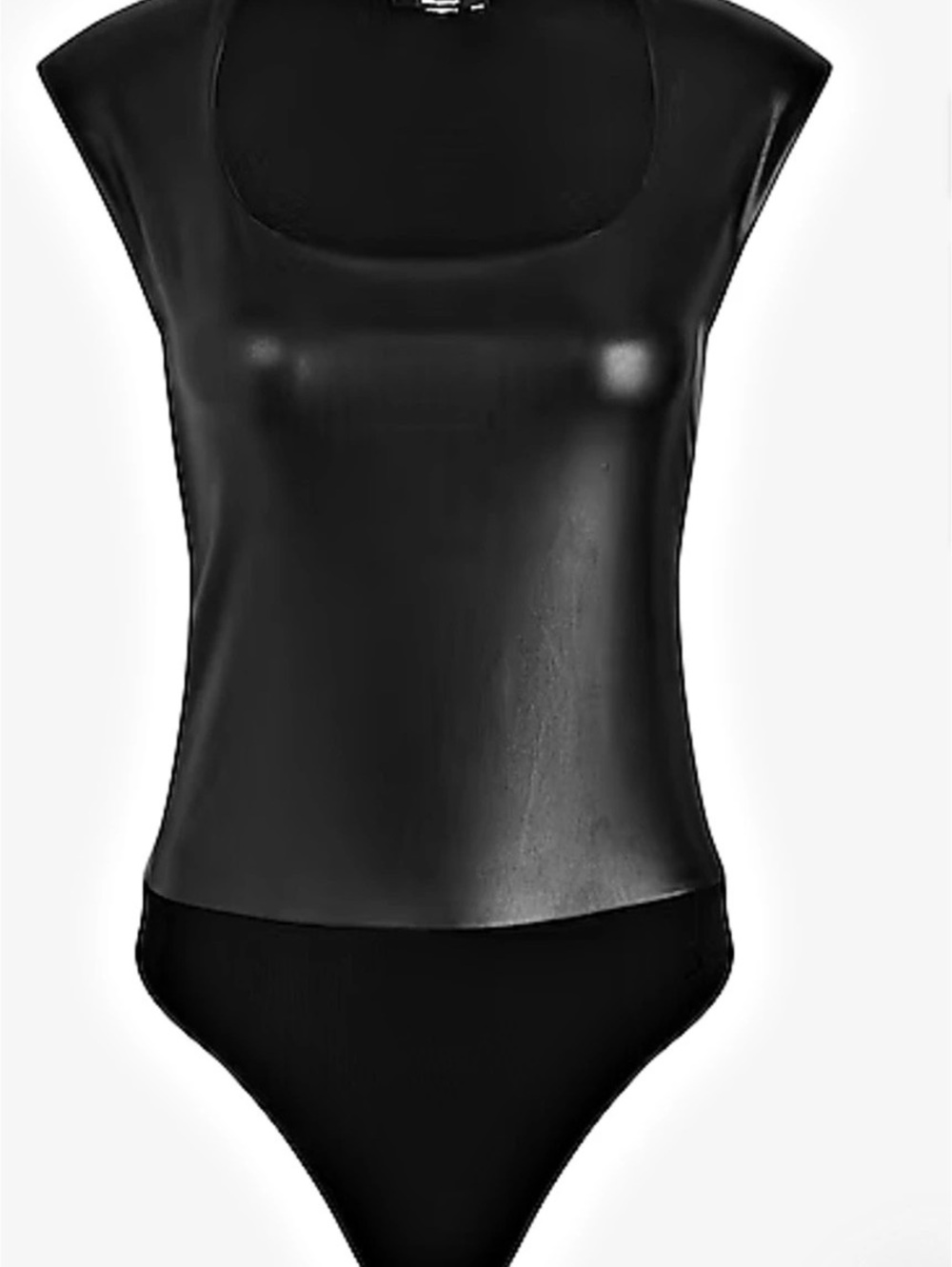 Express Body Contour Faux Leather Scoop Neck Bodysuit Black Medium